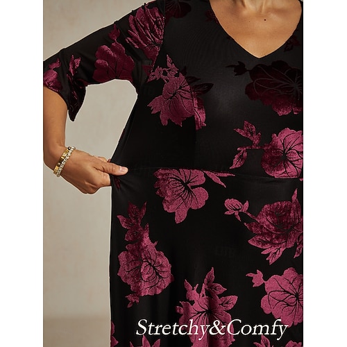 Sukienka midi z weluru dla kobiet sukienka w kształcie litery A elegancka na urodziny na koktajlową imprezę dla gościa weselnego welurowa codzienna regularny krój kwiatowa pół rękaw dekolt w  Sukienka midi z weluru dla kobiet sukienka w kształcie litery A elegancka na urodziny na koktajlową imprezę dla gościa weselnego welurowa codzienna regularny krój kwiatowa pół rękaw dekolt w