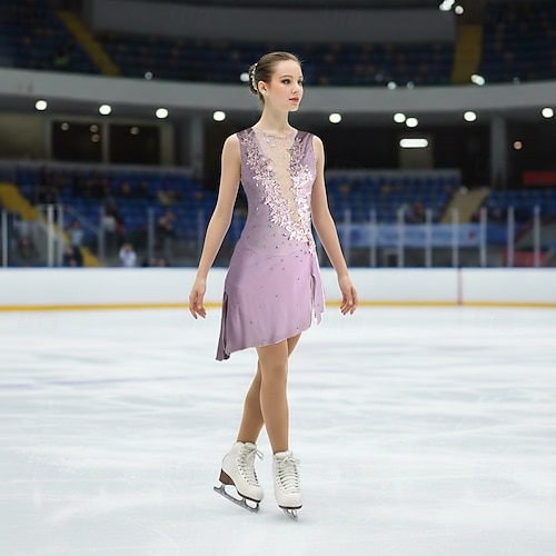 Robe de patinage artistique Femmes Fille Patinage Robe Champagne