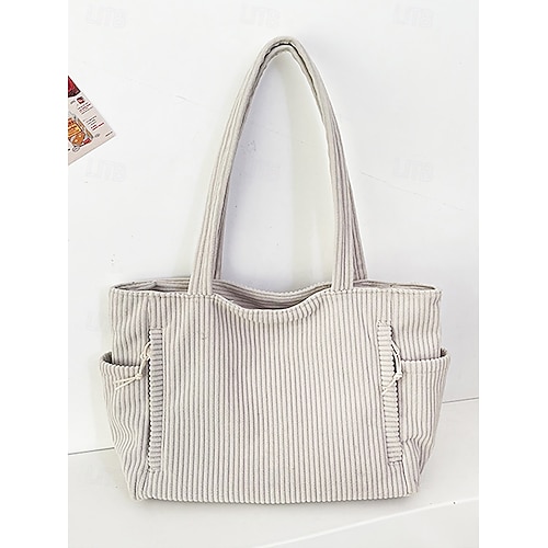 Kalidi corduroy tote bag met rits waterdichte koord tote tas voor vrouwen met zakken compartimenten grote capaciteit schoudertassen handtassen voor school wor | NL