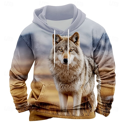  Męskie Lisek Druk 3D Bluza z Kapturem Bluzy Moda Klasyczny Półgolf Na zewnątrz Łowiectwo Niebieski Brązowy Ściągana na sznurek Jesień Zima Projektant S M L XL XXL XXXL