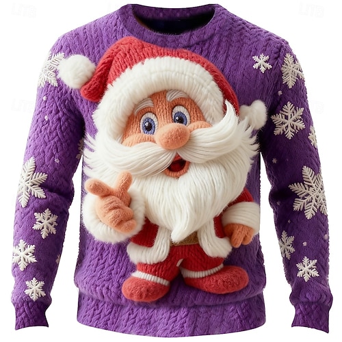 Ugly Christmas Sweater Men's Santa Claus Print Pullover Sweater Jumper Knitwear Crewneck Casual Vacation Daily Festival Keep Warm Long Sleeve Spring Fall Winter Black A Black B Black