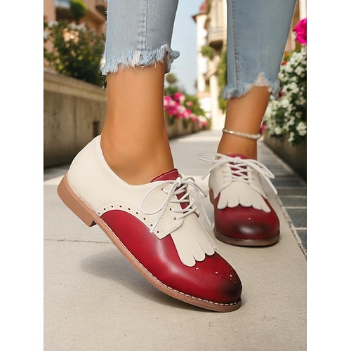  scarpe oxford bicolore da donna con frange, brogue stringate vintage anni '50 per abbigliamento casual, outfit quotidiani e feste retrò