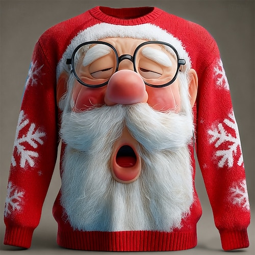  Уродливый рождественский свитер Муж. Дед Мороз С принтом Пуловер Свитер Вязаная одежда "Круглый вырез ""под горло""" На каждый день Отпуск Повседневные фестиваль Сохраняет тепло Длинный рукав