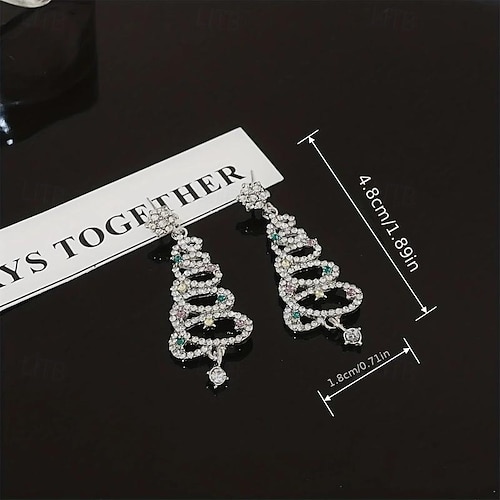  1 par de pendientes de árbol de Navidad con diamantes de imitación y cinta de aleación con piedras preciosas multicolores bañadas en UV, pendientes festivos de moda para mujer, perfectos para uso