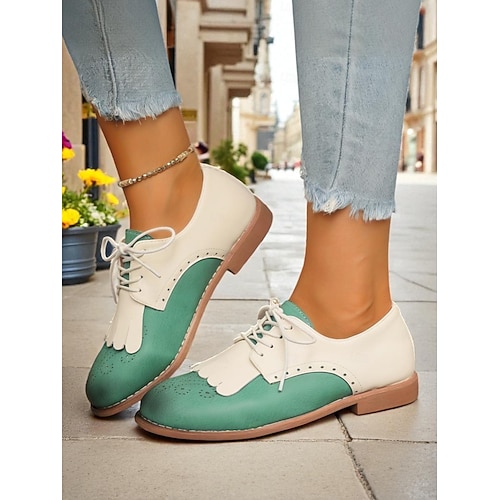  scarpe oxford bicolore da donna con frange, brogue stringate vintage anni '50 per abbigliamento casual, outfit quotidiani e feste retrò