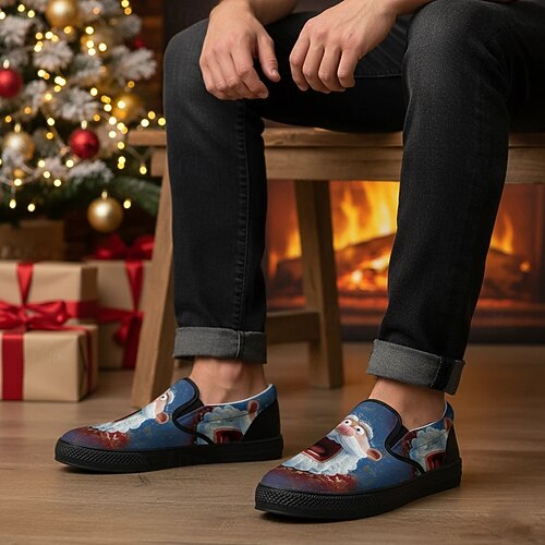  Men's Christmas Santa Graphic Slip-On Sneakers – Fun 3D Santa Face, Comfortable Casual Style, Perfect for Holiday Parties & Christmas Celebrations
