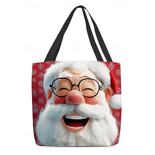 Borsa Tote In Tela Natalizia Con Cane Scarabocchio Dorato - Shopping Riutilizzabile 33x38 Cm, Borsa Donna Per Lavoro, Viaggi, Regalo