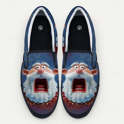  Men's Christmas Santa Graphic Slip-On Sneakers – Fun 3D Santa Face, Comfortable Casual Style, Perfect for Holiday Parties & Christmas Celebrations