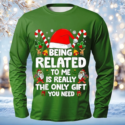  Funny Christmas Long Sleeve T Shirt for Men, Being Related to Me Is the Only Gift You Need, Holiday Family Party Top