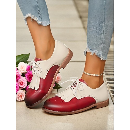  scarpe oxford bicolore da donna con frange, brogue stringate vintage anni '50 per abbigliamento casual, outfit quotidiani e feste retrò