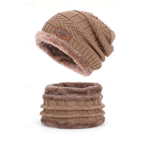 Unisex Knit Beanie Hat And Neck Gaiter Set, Fleece Lined Winter - View #7