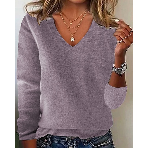  Pentru femei Pulover Plover Zilnic Stilat Casual Culoare solidă Striat În V Tricotat Manșon Lung Topuri obișnuite Tricotat Zilnic Concediu Ieșire Negru Alb Toamnă Iarnă