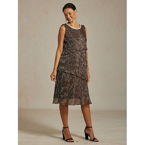 Femmes Robe Midi Robe fourreau Robe Plissée Robe dos nu Élégant Fête Formel Soirée robe demoiselle d honneur Cocktail Coupe régulière Couleur Unie Sans manches Col ras du cou Marron Été Printemps  Femmes Robe Midi Robe fourreau Robe Plissée Robe dos nu Élégant Fête Formel Soirée robe demoiselle d honneur Cocktail Coupe régulière Couleur Unie Sans manches Col ras du cou Marron Été Printemps