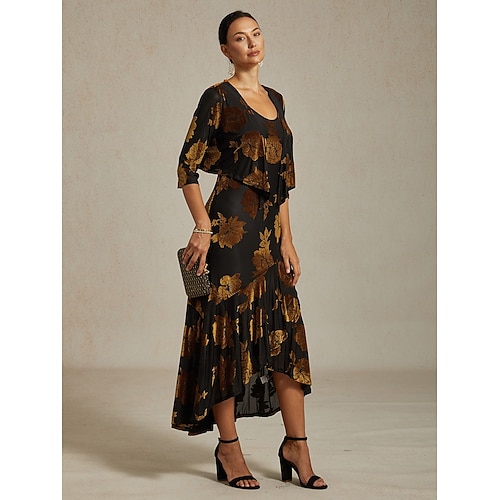  Женские бархатные накидки цветочные элегантные винтажные рукав 3/4 V-образный вырез для гостя на свадьбе вечерняя одежда вечерняя вечеринка коричневый осень зима