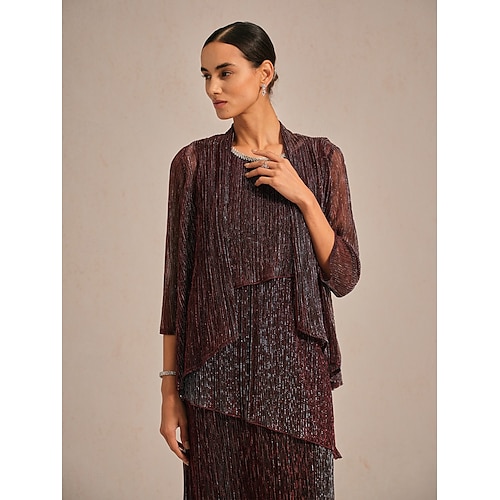  Women's Shrugs Elegant Party Stylish Cowl Neck Regular Tops Wedding Guest Evening Party Pleated Ruffle Glitter Wine Summer Spring Fall