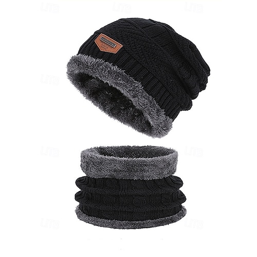 Unisex Knit Beanie Hat and Neck Gaiter Set, Fleece Lined 