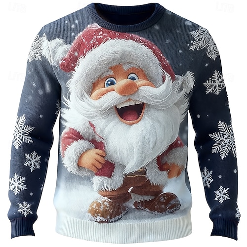  Ugly Christmas Sweater Men's Santa Claus Print Pullover Sweater Jumper Knitwear Crewneck Casual Vacation Daily Festival Keep Warm Long Sleeve Spring Fall Winter Black A Black B Black