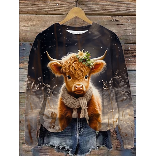  Damskie Pullover Graficzny Zwierzę Ciepłe Klasyczny Codzienny Długi rękaw Półgolf Zwykłe topy Dom Ulica Na co dzień Nadruk Rumiany róż Czerwony Brązowy Zielony Jesień Zima