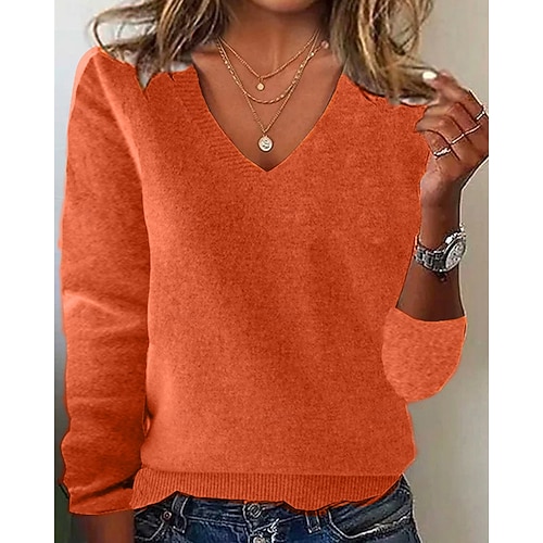  Pentru femei Pulover Plover Zilnic Stilat Casual Culoare solidă Striat În V Tricotat Manșon Lung Topuri obișnuite Tricotat Zilnic Concediu Ieșire Negru Alb Toamnă Iarnă