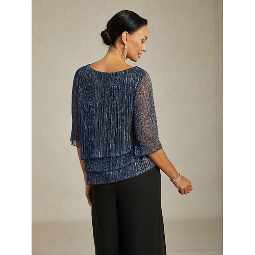 Femmes Chemisier Hauts Élégants Hauts fluides Hauts en mousseline de soie Élégant ancien Occasionnel Manche 3/4 Col ras du cou Col Bateau Travail Quotidien Tenues pour un rendez-vous galant  Femmes Chemisier Hauts Élégants Hauts fluides Hauts en mousseline de soie Élégant ancien Occasionnel Manche 3/4 Col ras du cou Col Bateau Travail Quotidien Tenues pour un rendez-vous galant