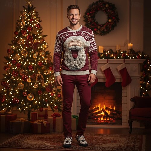  Men's Christmas Santa Face Slip-On Shoes – Festive 3D Santa Design, Comfortable Casual Style, Perfect for Christmas Parties & Holiday Gatherings