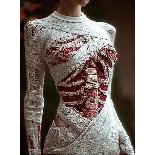  Dame Mini kjole Genserkjole Ferie Fritid Bohem Daglig Ferie Ut på byen Tynn Grafisk Hodeskaller Langermet Crew-hals Svart Hvit Oransje Høst Vinter