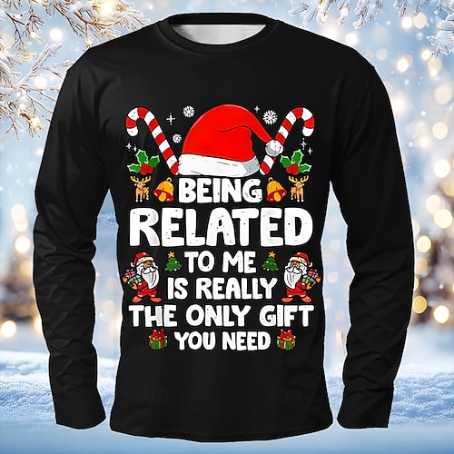  Funny Christmas Long Sleeve T Shirt for Men, Being Related to Me Is the Only Gift You Need, Holiday Family Party Top