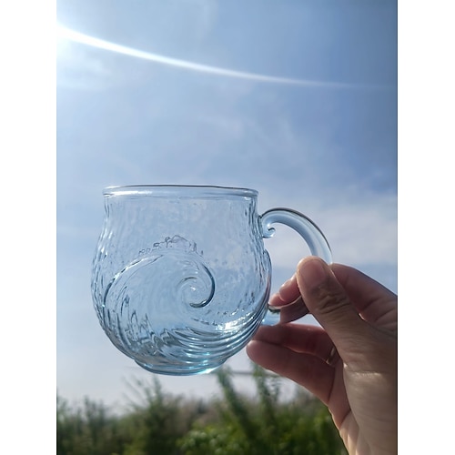  Sea Glass Wave Mug,Handmade Ocean Wave Glass Coffee Cup, Iridescent Handcrafted Drinking Glass, Unique Christmas Gift for Women & Men, Beach Ocean Lover Gift