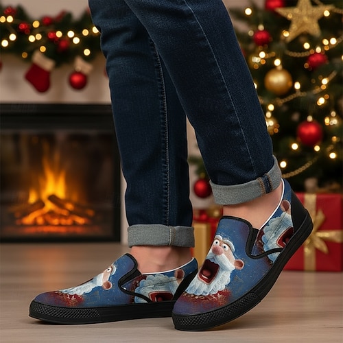  Men's Christmas Santa Graphic Slip-On Sneakers – Fun 3D Santa Face, Comfortable Casual Style, Perfect for Holiday Parties & Christmas Celebrations