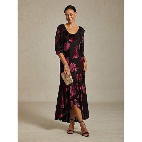 Bolera z weluru dla kobiet kwiatowe eleganckie vintage 3/4 długości rękawa dekolt w kształcie litery V dla gościa weselnego na wieczorne przyjęcie wieczorowa odzież wino jesień zima  Bolera z weluru dla kobiet kwiatowe eleganckie vintage 3/4 długości rękawa dekolt w kształcie litery V dla gościa weselnego na wieczorne przyjęcie wieczorowa odzież wino jesień zima