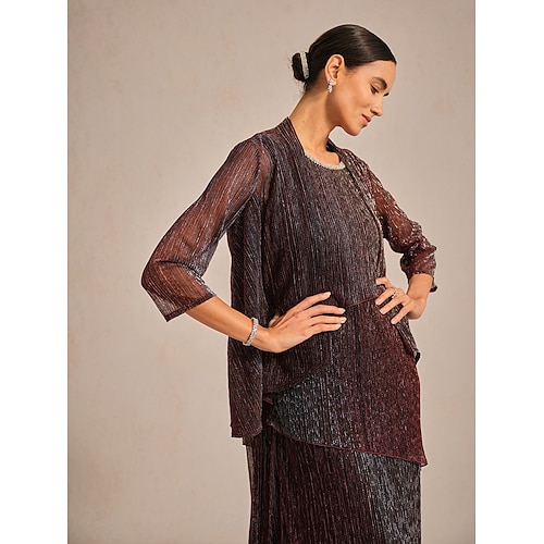  Women's Shrugs Elegant Party Stylish Cowl Neck Regular Tops Wedding Guest Evening Party Pleated Ruffle Glitter Wine Summer Spring Fall