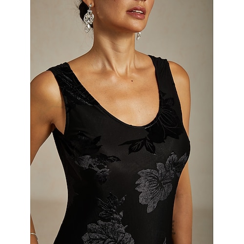 Damska welurowa sukienka maxi dopasowana sukienka trumpeta syrenka sukienka w literę A elegancka formalna impreza koktajlowa gość weselny wieczorna impreza regularny krój kwiatowy bez rękawów okrągły  Damska welurowa sukienka maxi dopasowana sukienka trumpeta syrenka sukienka w literę A elegancka formalna impreza koktajlowa gość weselny wieczorna impreza regularny krój kwiatowy bez rękawów okrągły