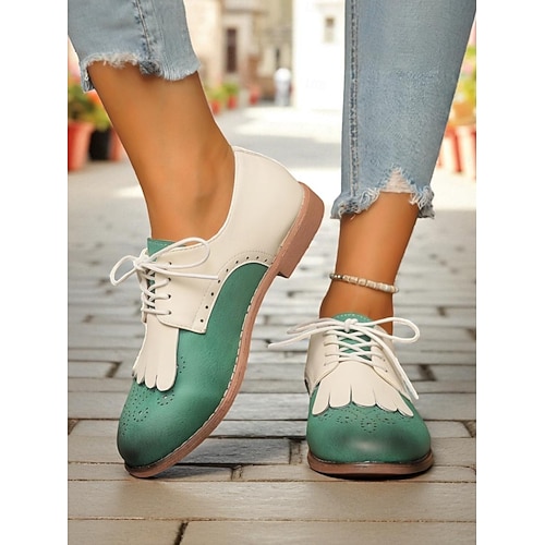  scarpe oxford bicolore da donna con frange, brogue stringate vintage anni '50 per abbigliamento casual, outfit quotidiani e feste retrò