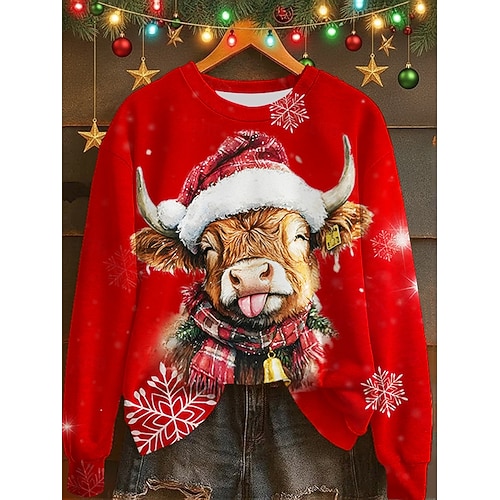  Damskie Pullover Graficzny Zwierzę Ciepłe Klasyczny Codzienny Długi rękaw Półgolf Zwykłe topy Dom Ulica Na co dzień Nadruk Rumiany róż Czerwony Brązowy Zielony Jesień Zima