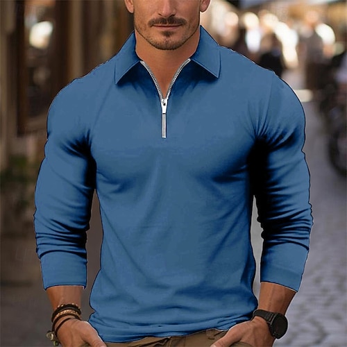  Miesten Zip Polo Golfpaita Työ Kausaliteetti Kauluskäänne Pitkähihainen Perus Moderni Tavallinen Vetoketju 봄 & Syksy Normaali Viini Musta Punastuvan vaaleanpunainen Laivaston sininen Sininen Zip Polo