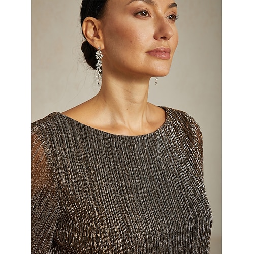  Women's Blouse Dressy Tops Flowy Tops Chiffon Tops Elegant Vintage Stylish 3/4 Length Sleeve Crew Neck Boat Neck Work Daily Date Night Outfits Sequins Pleated Patchwork Brown Spring Fall