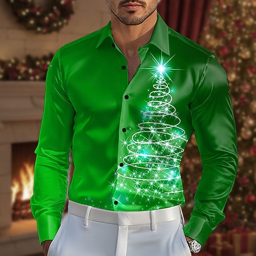 Christmas Men's Christmas Tree Gradient Color Shirt Satin Shirt Dress Shirt  Long Sleeve Fashion Casual Outdoor Party Holiday Spring Fall Turndown 3D  Print Button Up Shirts Red Blue Purple Green 2026 -