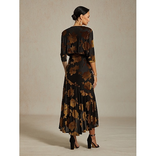  Женские бархатные накидки цветочные элегантные винтажные рукав 3/4 V-образный вырез для гостя на свадьбе вечерняя одежда вечерняя вечеринка коричневый осень зима