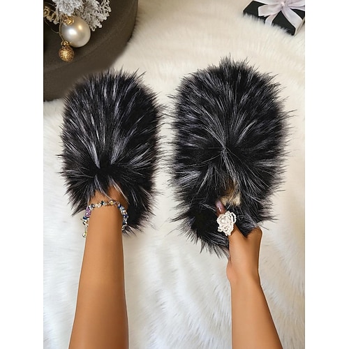  женские красные пушистые тапочки, плюшевые меховые домашние тапочки без застежек, удобная обувь для отдыха дома, Рождества и отдыха