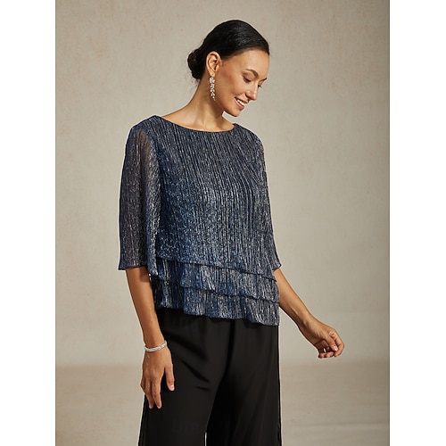 Femmes Chemisier Hauts Élégants Hauts fluides Hauts en mousseline de soie Élégant ancien Occasionnel Manche 3/4 Col ras du cou Col Bateau Travail Quotidien Tenues pour un rendez-vous galant  Femmes Chemisier Hauts Élégants Hauts fluides Hauts en mousseline de soie Élégant ancien Occasionnel Manche 3/4 Col ras du cou Col Bateau Travail Quotidien Tenues pour un rendez-vous galant