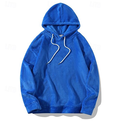 Men's Solid Color Hooded Sweatshirt – Long Sleeve Workout Pullover, 95% Polyester/5% Spandex