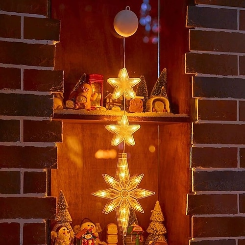 1PC Weihnachtsfensterlicht Batterie betrieben Hängendes warmweißes Vorhanglicht mit Saugnapf Glocken Weihnachtsbaum- und Sternenlicht für Weihnachten Neujahrsparty Home Fensterdekoration 2026
