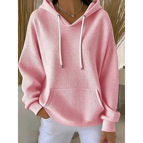 Női Pulóver Hoodie pulóver Sima Alkalmi Hosszú ujj Kapucni Normál felsők Zseb Fekete Fehér Arcpír rózsaszín Medence Fukszia Tavasz Ősz Tél