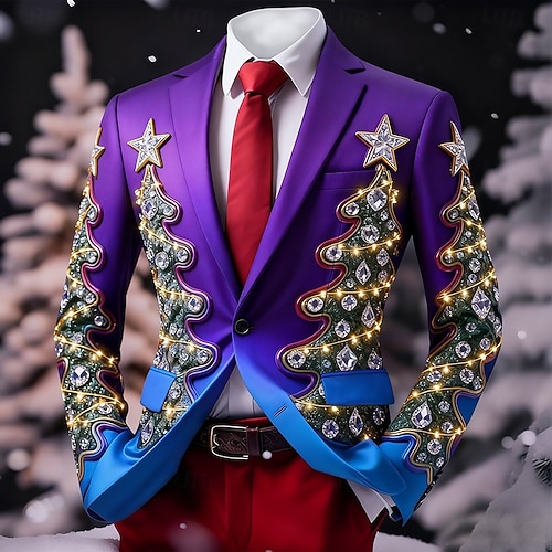  Новогодняя тематика Муж. Новогодняя ёлка Пиджак Удобный Художественный На каждый день Для вечеринок Вечерние наряды Повседневные 3D печать Пуговицы Наступила зима Острый Длинный рукав