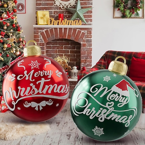 2 Stück aufblasbare Weihnachtskugeln für den Außenbereich, dekoriert, 60 cm (23,6 Zoll), riesige Weihnachtsornamente für Baum, Hof, Rasen, Garten, Veranda, aufblasbare Bälle, Ornamente mit Pumpe 2026