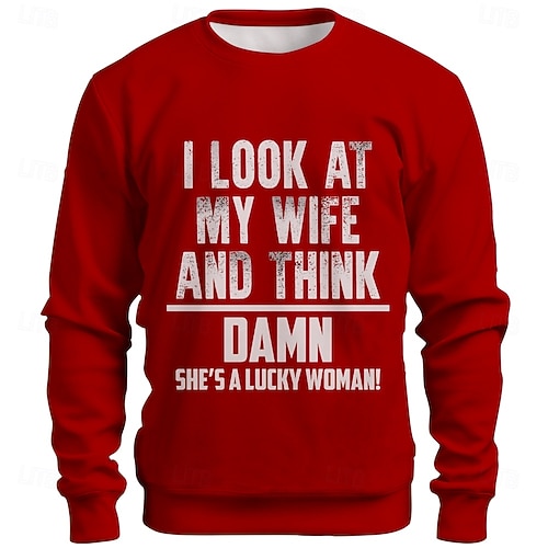  Sweat-shirt drôle de mari, je regarde ma femme et je pense, bon sang, c'est une femme chanceuse, cadeau pour les hommes mariés, sweat-shirt humoristique à col rond