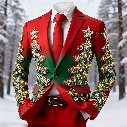  Jul Herr Julgran Kavajjacka Bekväm Artistisk Ledigt Festkvällskläder Dagligen Festival Knappar Mönster Vår Höst Vinter Trubbig Långärmad Röd 1 Rubinrött Blå