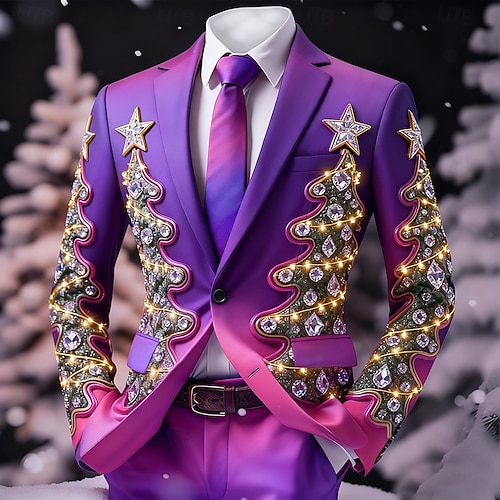  Новогодняя тематика Муж. Новогодняя ёлка Пиджак Удобный Художественный На каждый день Для вечеринок Вечерние наряды Повседневные 3D печать Пуговицы Наступила зима Острый Длинный рукав