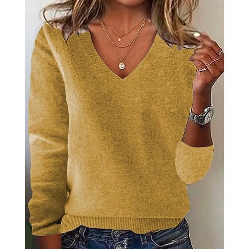  Pentru femei Pulover Plover Zilnic Stilat Casual Culoare solidă Striat În V Tricotat Manșon Lung Topuri obișnuite Tricotat Zilnic Concediu Ieșire Negru Alb Toamnă Iarnă
