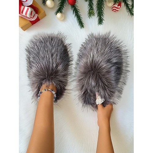  женские красные пушистые тапочки, плюшевые меховые домашние тапочки без застежек, удобная обувь для отдыха дома, Рождества и отдыха